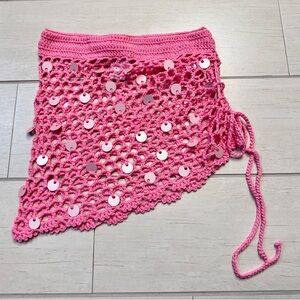 Chic Pink Crochet Skirt with Sequins